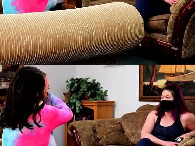 Female agent fucks brunette lesbian babe with cucumber
