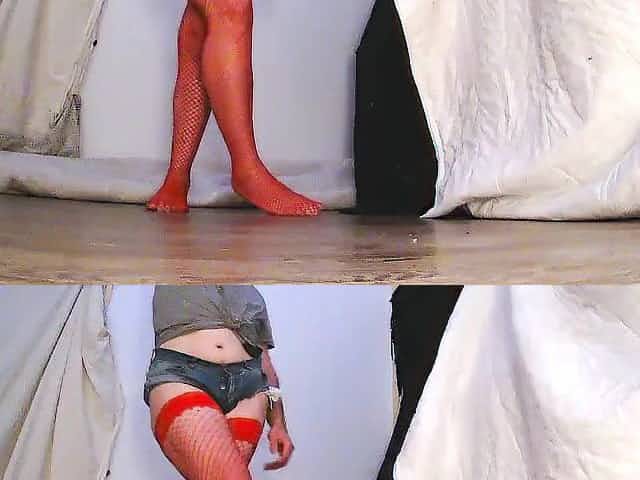 Blond chap Seoul Sat perform erotic dance clothed with minishort jeans and red underware and sexy booty