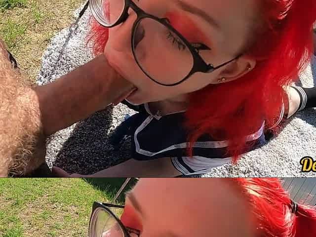 girl in school uniform and glasses likes nice a bit of ass in public