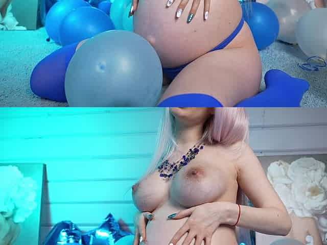 9 Month Pregnant Has Fun with Her Hole and Balloons