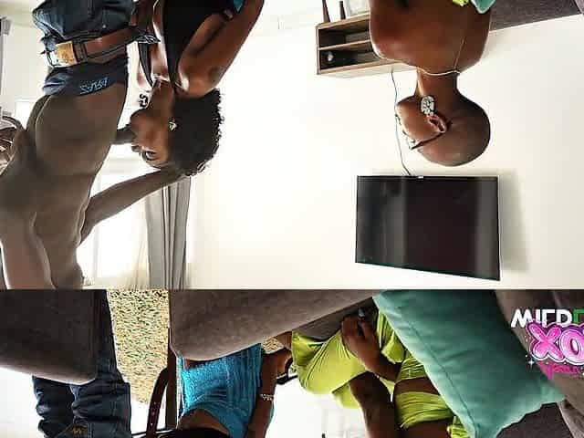 Nice-looking ebony honeys Asari and Gray share a BBC in sloppy oral battle