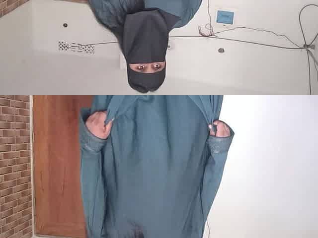 Shy Muslim Girl Taking off Burqa Slowly
