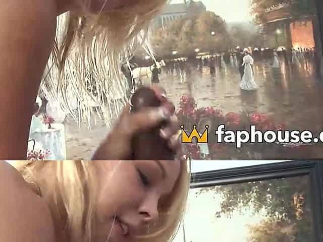 Blondie stunner greets BIG BLACK PENIS, boob fucks, and ejaculates