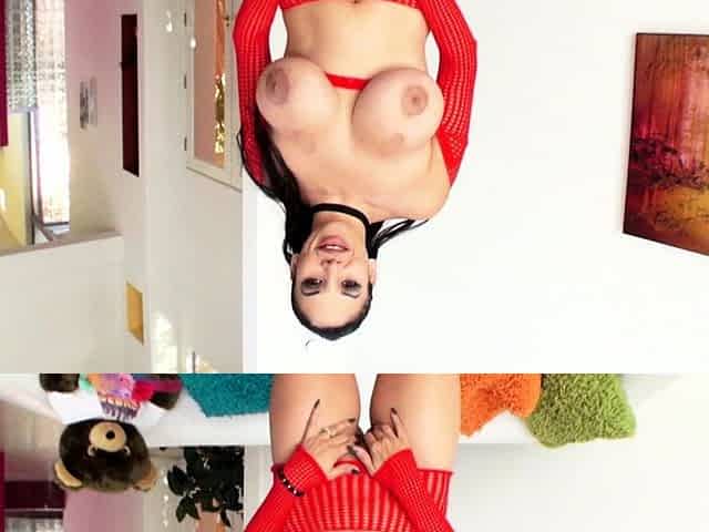 Brunette girl with big boobs giving blowjob and titjob