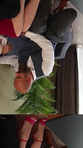 Hot Secretary Helps with a Business Deal and Has Dirty Threesome Sex with Her Boss and His Client in Front of the Bodyguard!