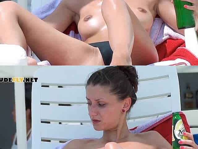 Raunchy nudist have a topless chat with strangers