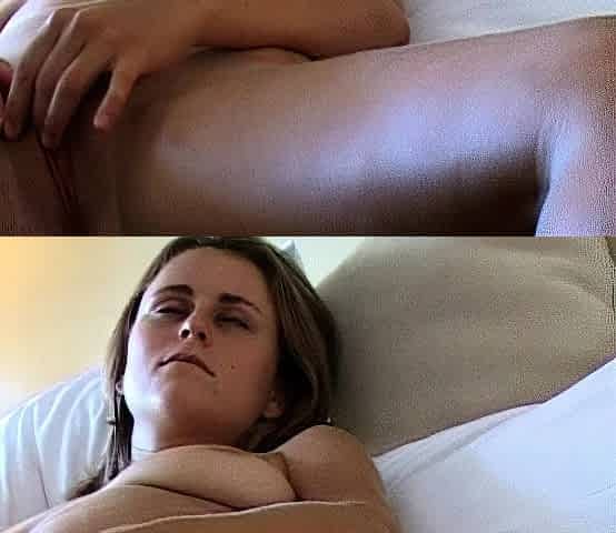 Amateur busty brunette masturbates and does hand job
