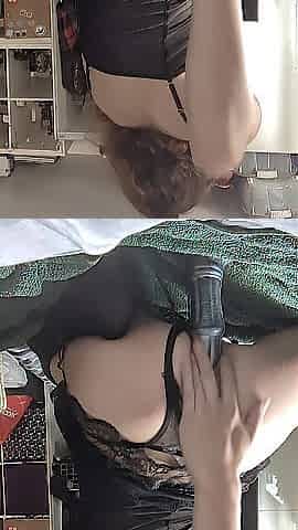 Femboy rides horse sex toy