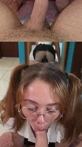 College Girl Taking a Huge Cumshot on Her Face - Amateur POV Blowjob