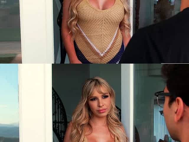Busty Blondie Carmen Caliente Teases Man With Her Tits