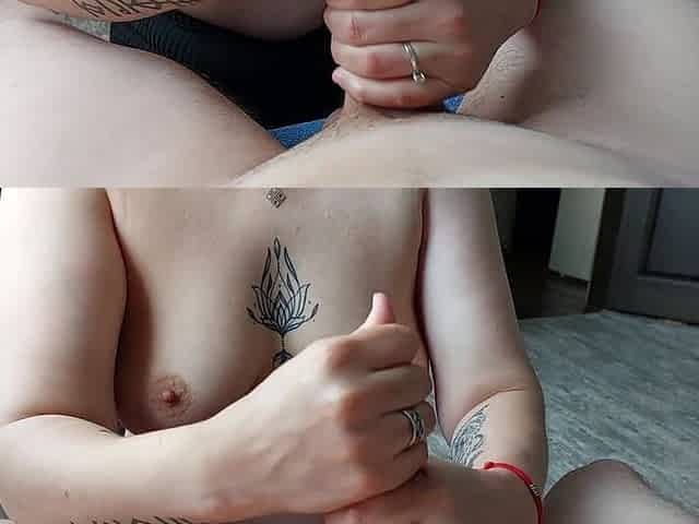 She Jerked off Her Lover's Cock Until It Exploded in a Fountain of Cum