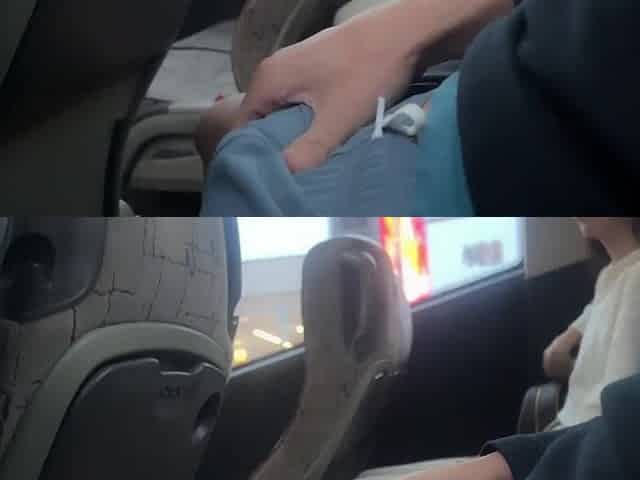 Public Knob Flashing - Risky Tugjob in Public Bus Full of People Cum by Hand