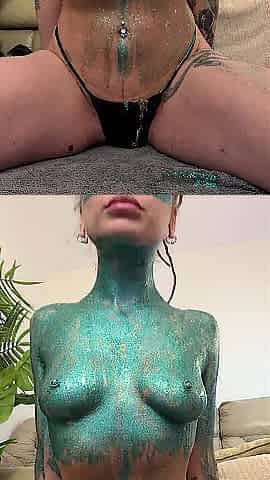 overspread her ally's charming stripped body with paints. have a fun in nature's garb Emy