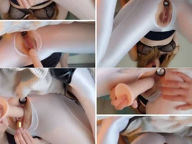 The Best Orgasms and Squirt in White Shiny Pantyhose on Me, My Pussy Is so Wet!