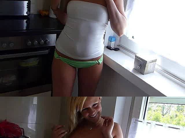 Cute amateur blonde sucks and cumshot