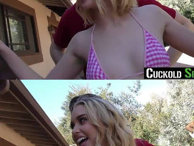 CuckoldSessions - Hawt Tiny Blond Chick Likes Getting Spitroasted In Front Of Her Cuck Bf