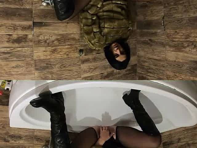 Furry Coat, Ripped Hose & Nasty Bathtub Pee Play