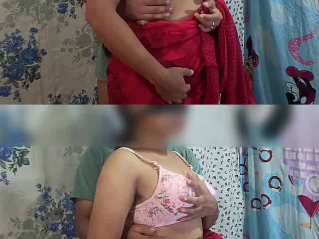 Desi Indian Newly Married Bhabhi Wearing Red Saree and Fucking in Doggy Style by Pulling Her Long Hair