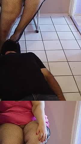 Worshiping the fishnets feet of a BBW