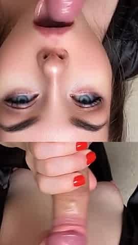 My Sweet Girl Gets Cum on Her Face! Blowjob with Red Nails