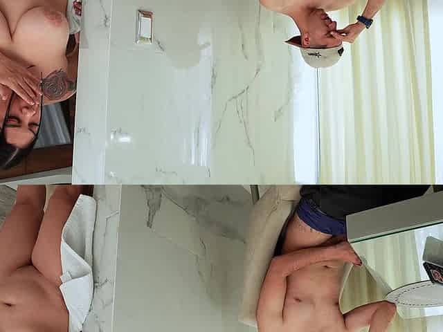 I Discover My Young Stepson Masturbating with My Videos and Ends up Cumming on My Big Tits