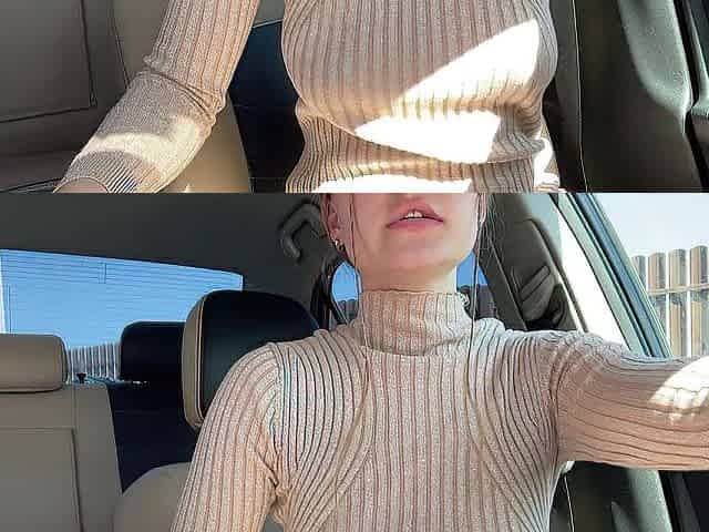 Breasty mamma brought herself to a public climax in the car!