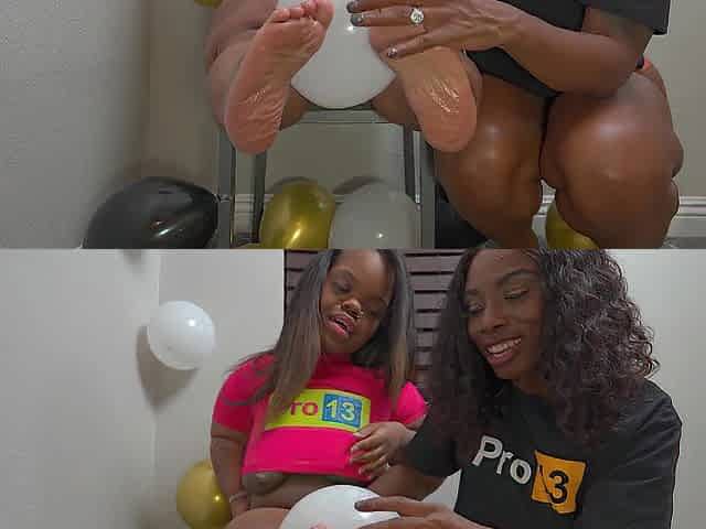 Small Black Midget Lactates on Balloon to Pop with Foot Worship with Lyric Sky