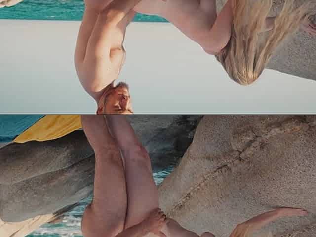 Intense Outdoor Sex on the Rocks - Messy Hair, Wind and Squirt