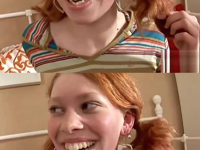 Redhead teen in pigtails gets her wet pussy pumped
