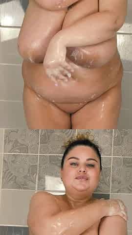 Giant-breast Goddess Gets Wet and Wild in Soapy Shower Bliss