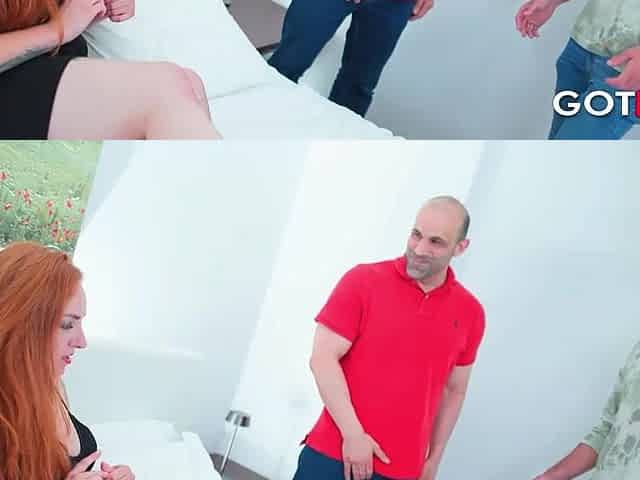 a Cougar with Large Melons is Drilled by two Chaps in a trio