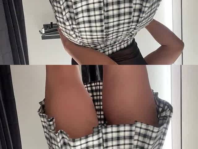 hot Skirts Try On Haul in the fitting room, sexy Brunette hair