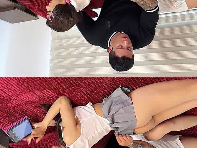 No pants! My stepdad's ally helps me with my university work and in return I give him my booty!