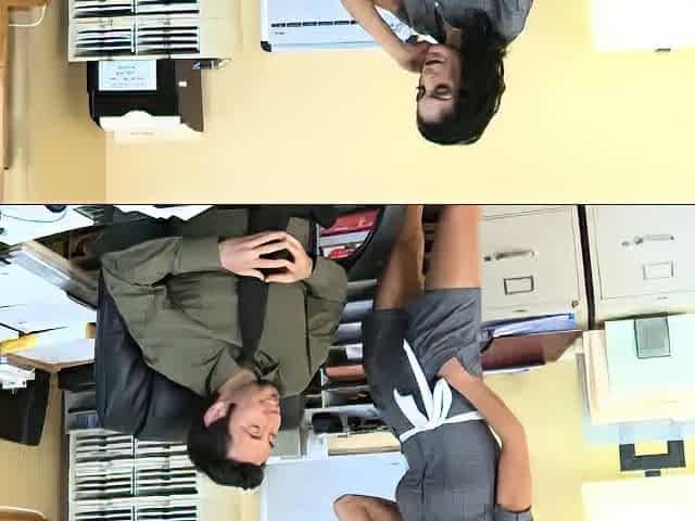 Schoolgirl brunette doggystyle and blowjob