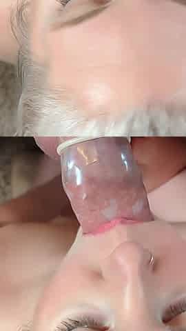 Sloppy Closeup Condom Blowjob
