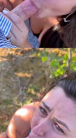 Big tit brunette sucks a big cock blowjob POV