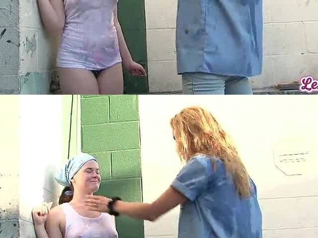 Ariel Stonem and Daisy Layne Lesbo Garage Sex After Car Wash