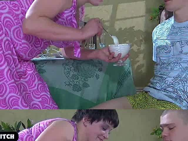 Wicked mother I'd like to fuck banged youthful man and ate his cum with icecream