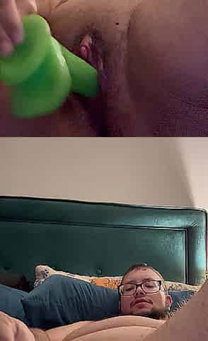 Banging myself with my green vibrator and I came all over it