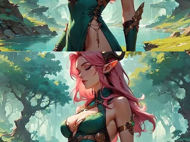 Elli - AI generated pink elf and her ally