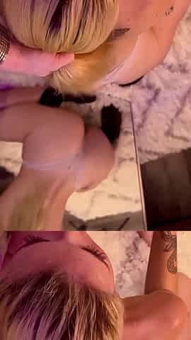 Throat Training with a Mirror for a Double Blowjob