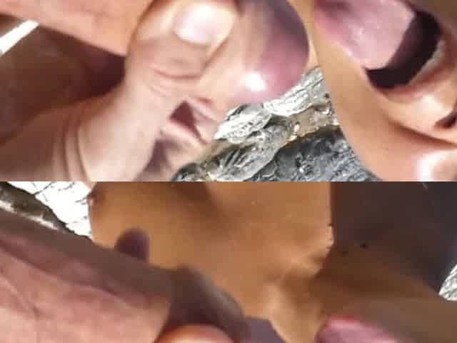 Nudist Asian takes big cock facial cumshot