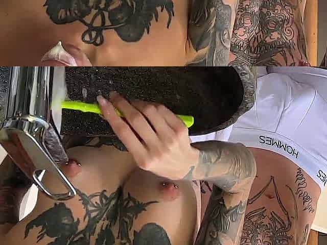 Outstanding gentle oral-job from a gorgeous tattooed blond