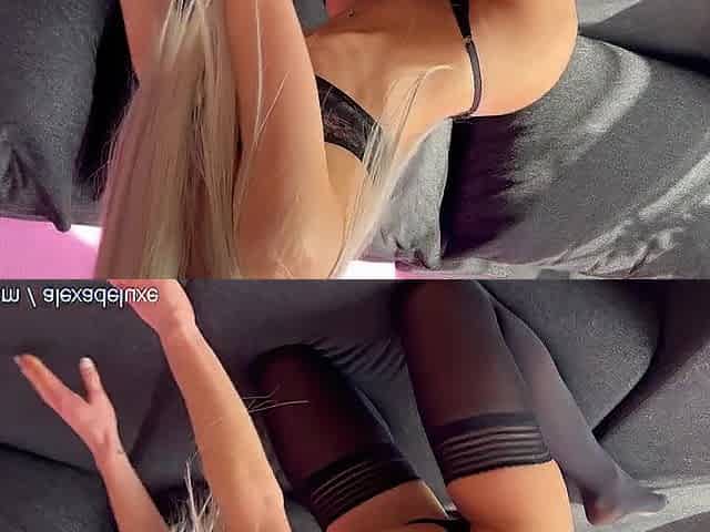 Consummate Body Blond in Ebony Nylons desires u to STRETCH her Constricted Cunt