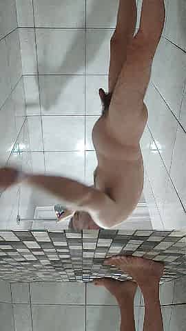 Dad in the shower and jerking clean schlong