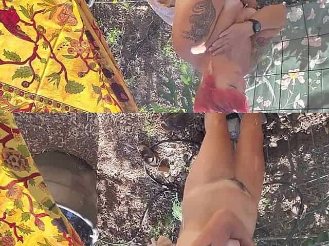 Outdoor shower, pissing, omg so precious.