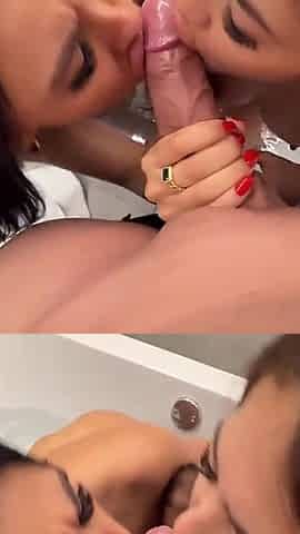 Hot Threesome in the Jacuzzi with Annacherry7 & Lizmendez7 Sucking a Big Dick!