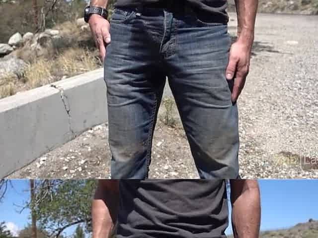 Public pissing jeans at a mine