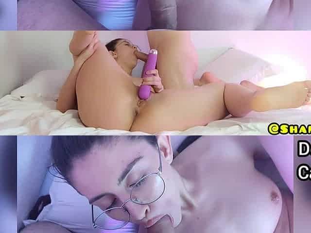 Split Screen BJ Fuck Doggy Cum in Mouth