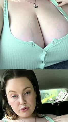 Busty curly brunette with big boobs fucks on couch